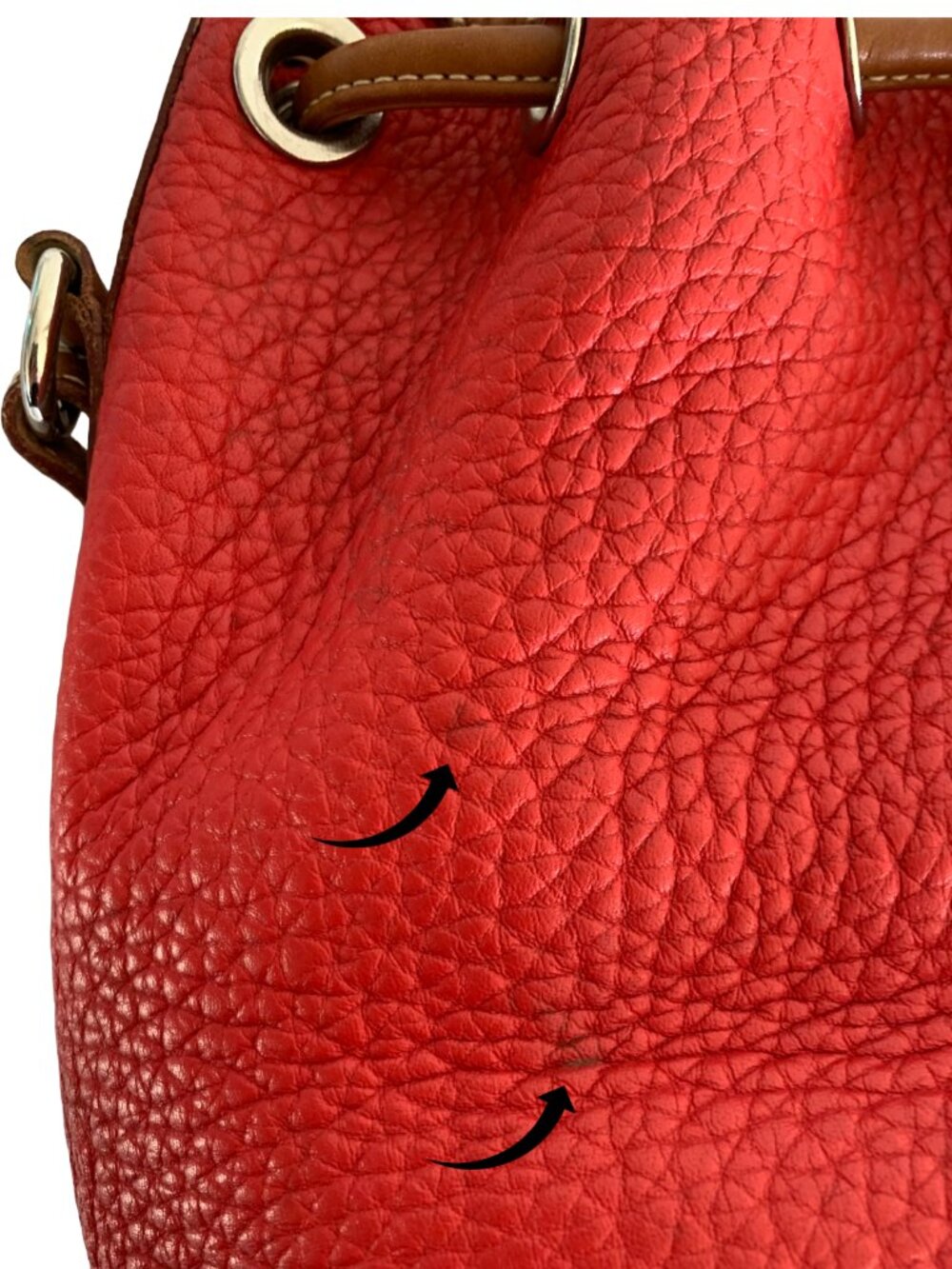 DOONEY & BOURKE Vintage Red & Tan Small Drawstring Bucket Pebbled Leather Bag - Picture 8 of 11